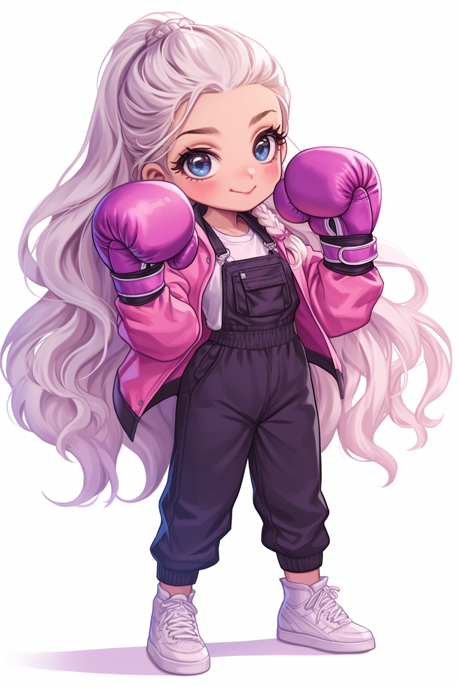 Girl in silver boxing gloves poses in style.