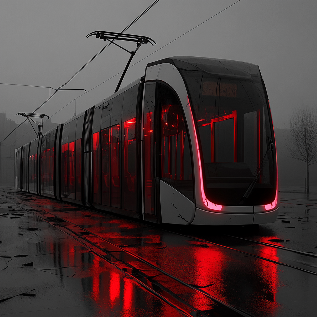 Glass Trains Surround Red One, Innovative Transportation Design