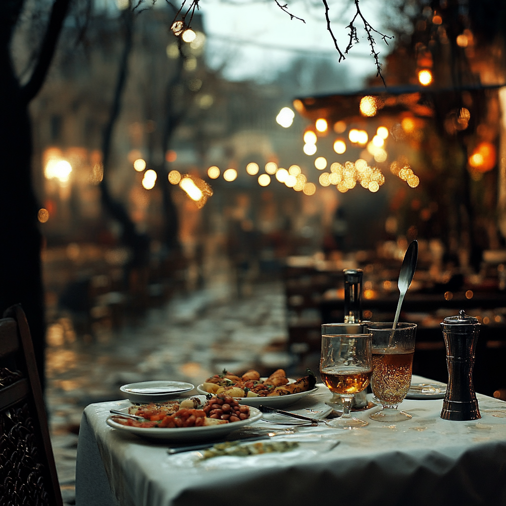 Gloomy Night Tavern with Raki Table and Appetizers 