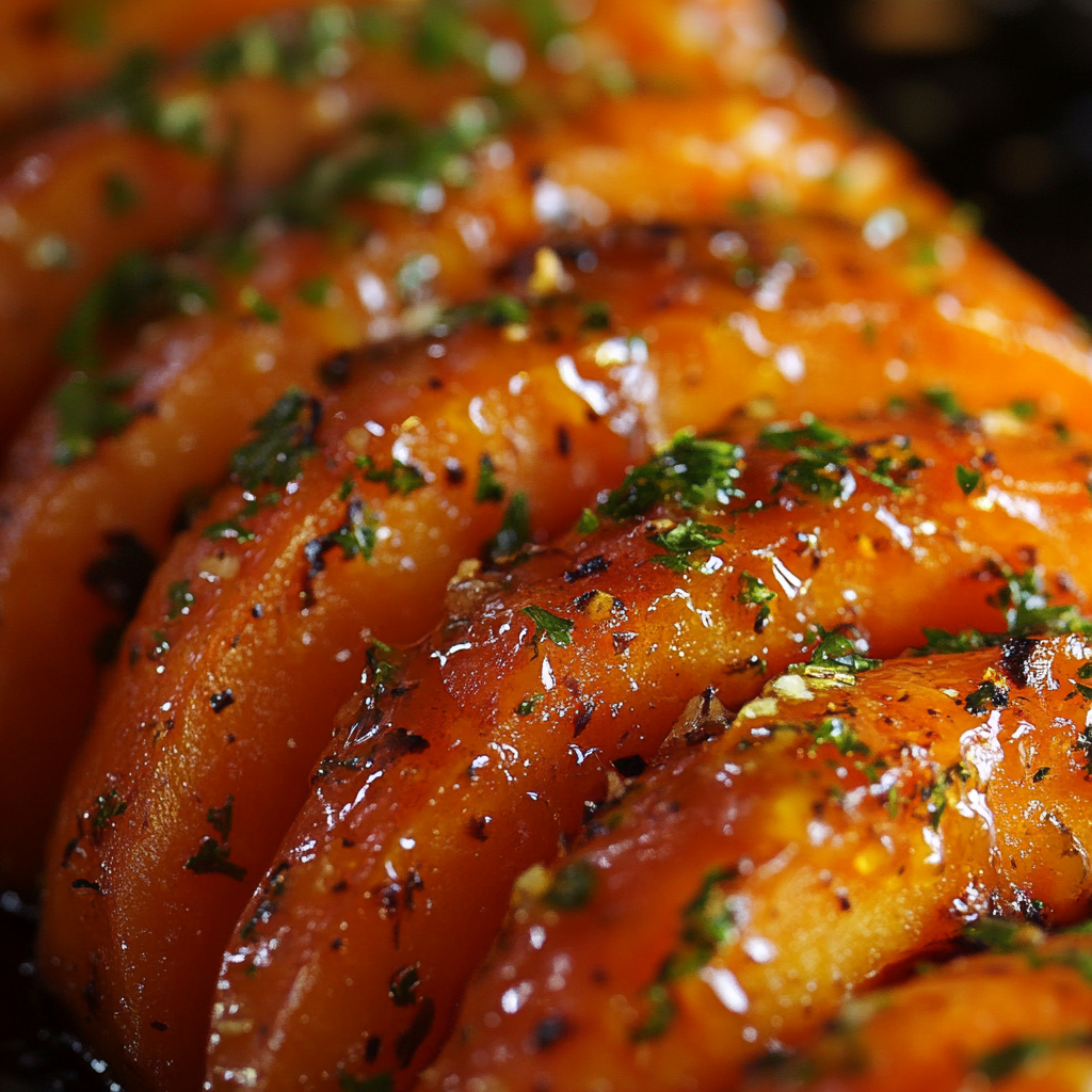 Glossy honey garlic carrots with herbs and seasoning