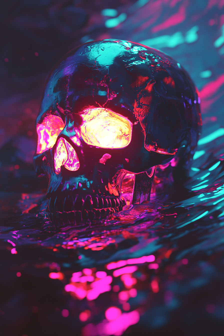 Glowing skull with colorful background, surreal art