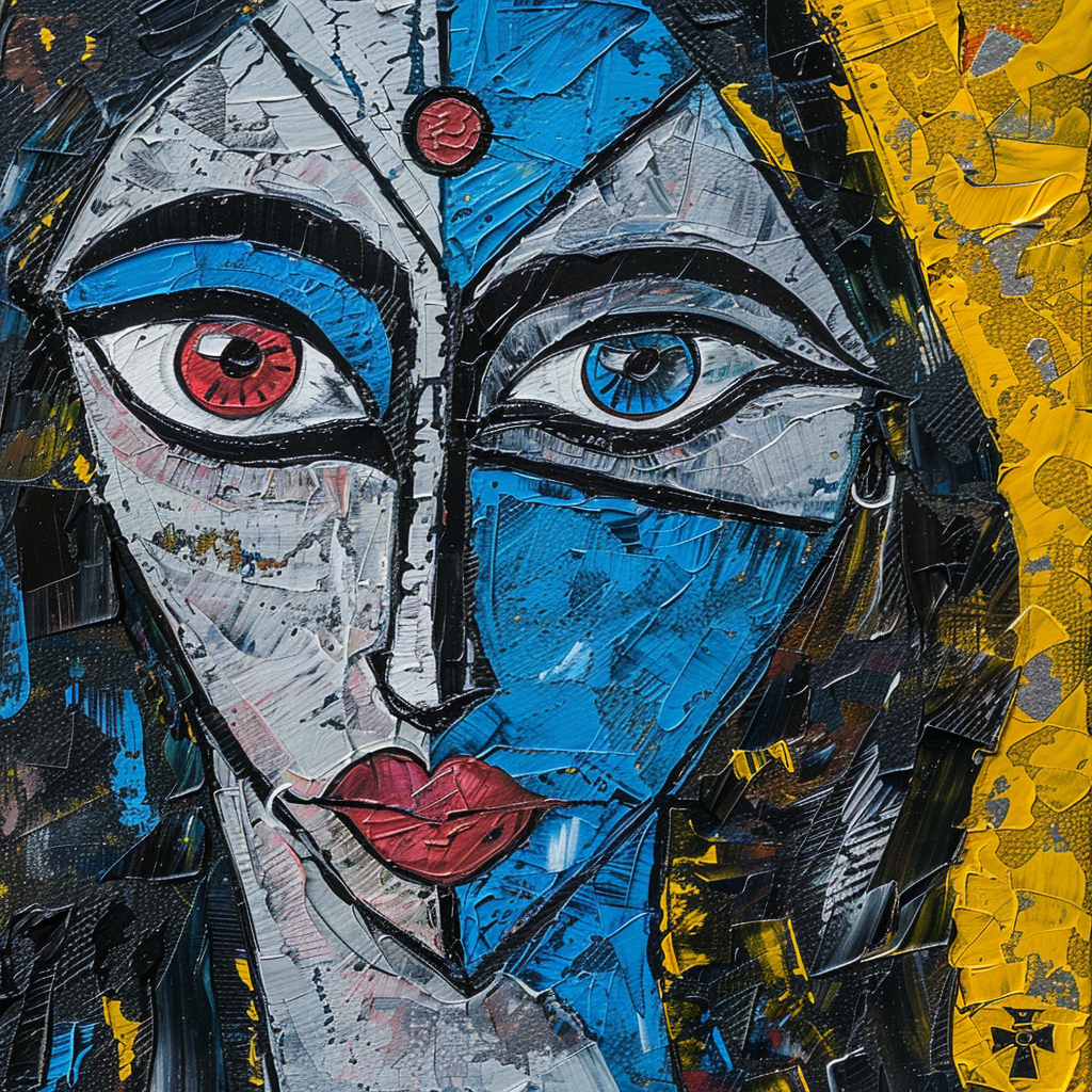 Goddess Kali in Picasso-style cubism pop art.