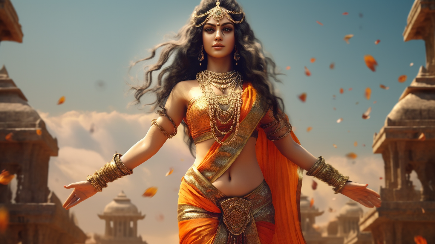 Goddess Parvati in Orange Saree - 18k Cinematic Sony Quality Stock Photo