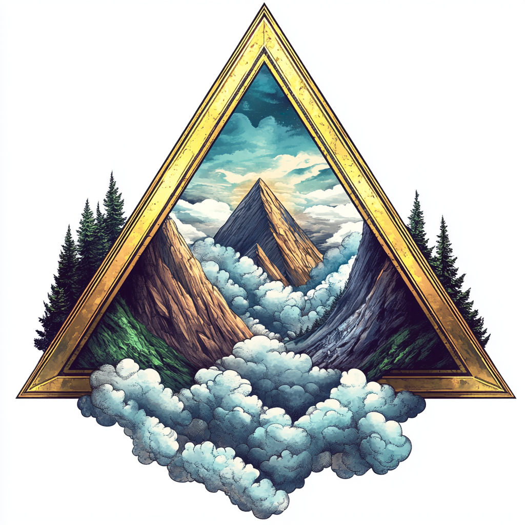 Gold and Azure Pyramid Frame Mountain Tattoo Realism Portal