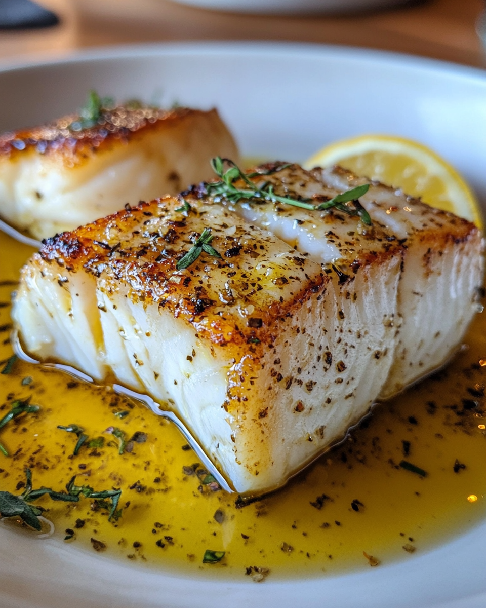 Golden Baked Cod with Lemon in White Bowl