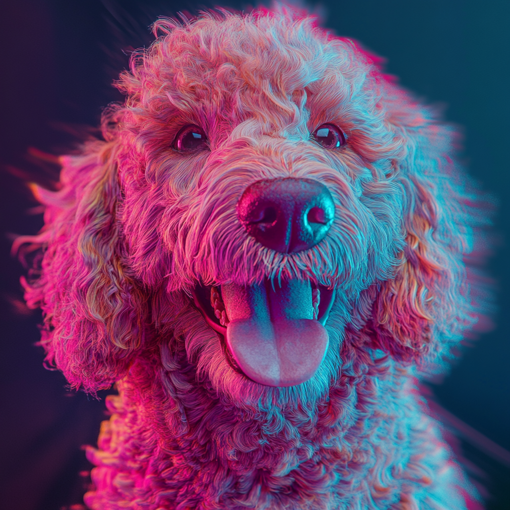 Golden Doodle Dog with Bone in Futuristic Style 