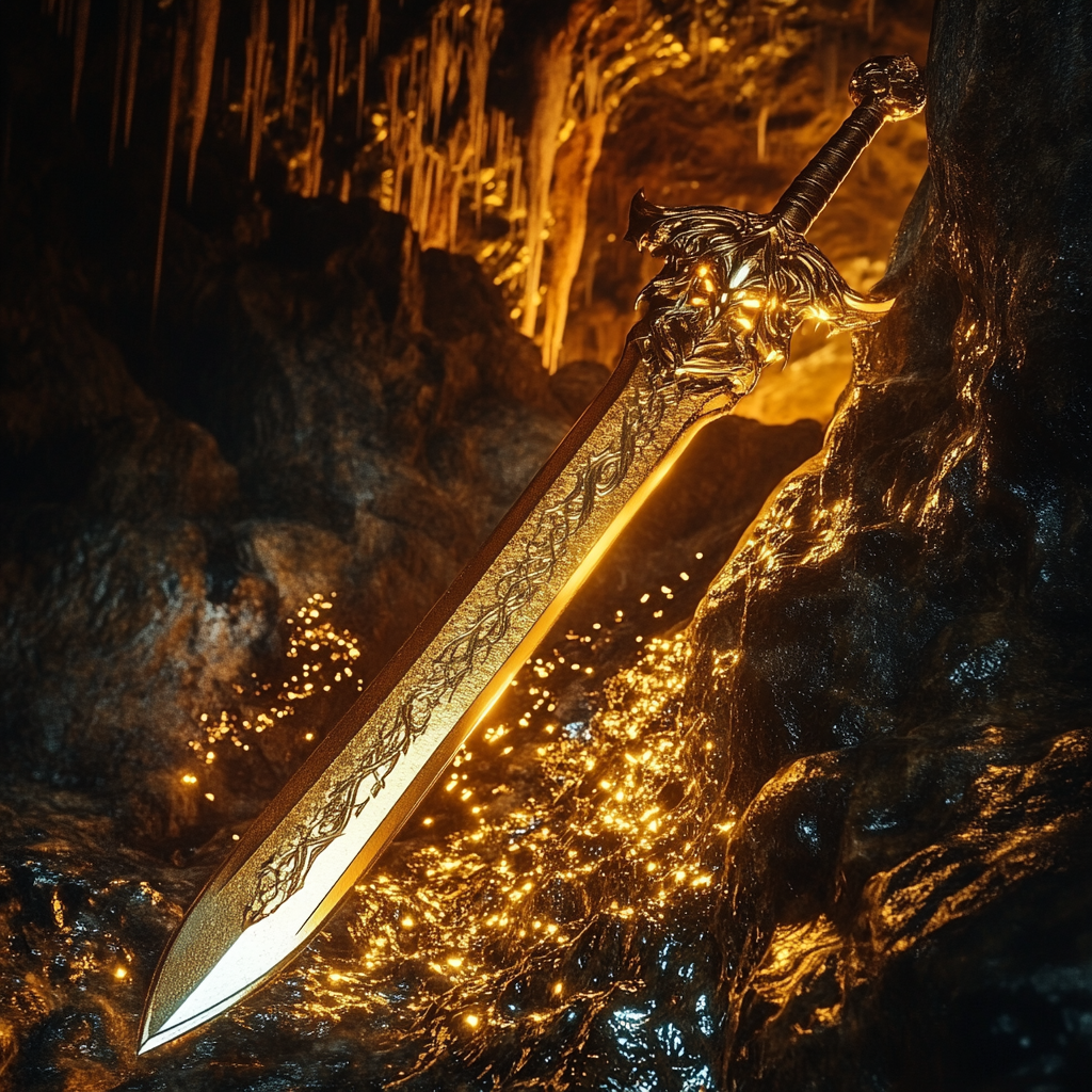 Golden Dragon's Cave with Shining Sword and Armor