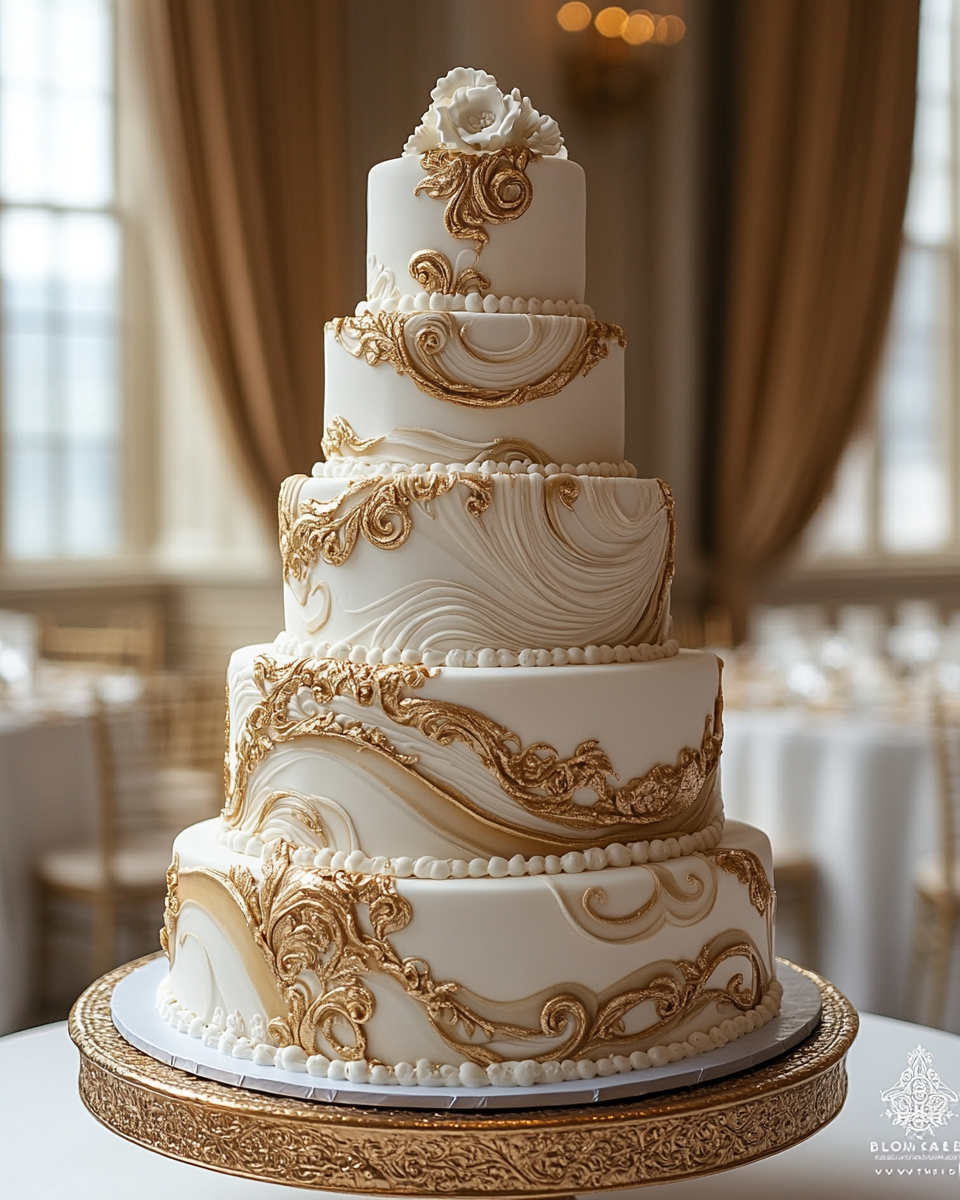 Golden Geode Palace Cake in Ballroom Setting