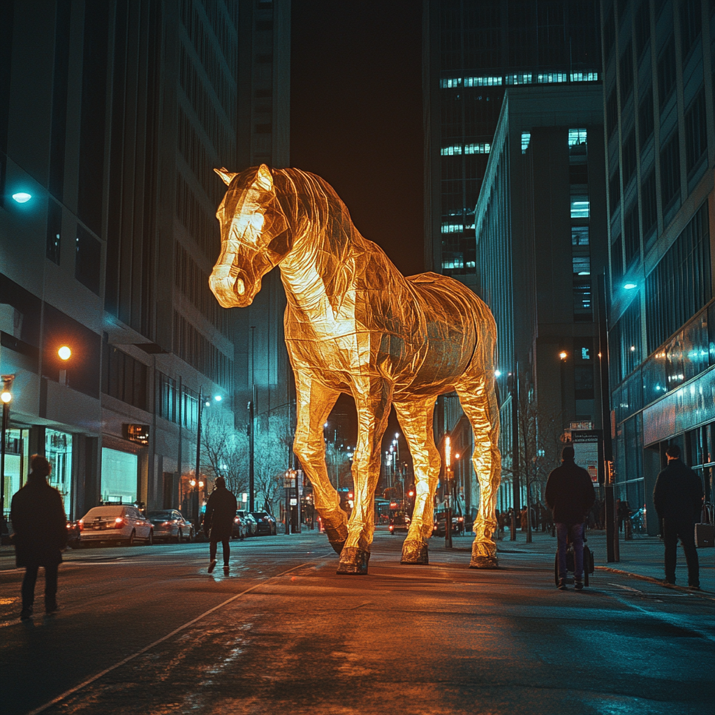 Golden Horse Urban Fantasy Night Street Photography Sony A7R IV