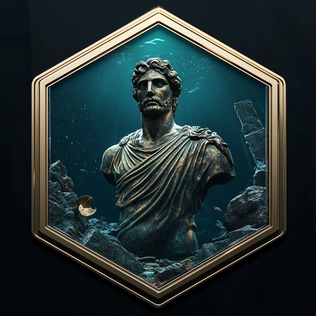 Golden Outlined Badge with Underwater Greek Statue