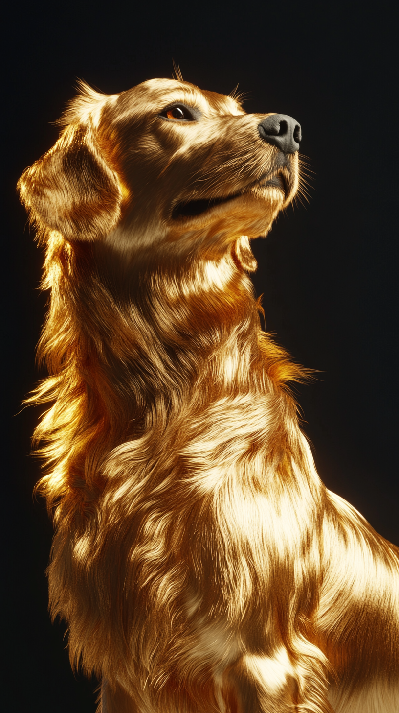 Golden-coated dog looking regal in high-quality lighting.