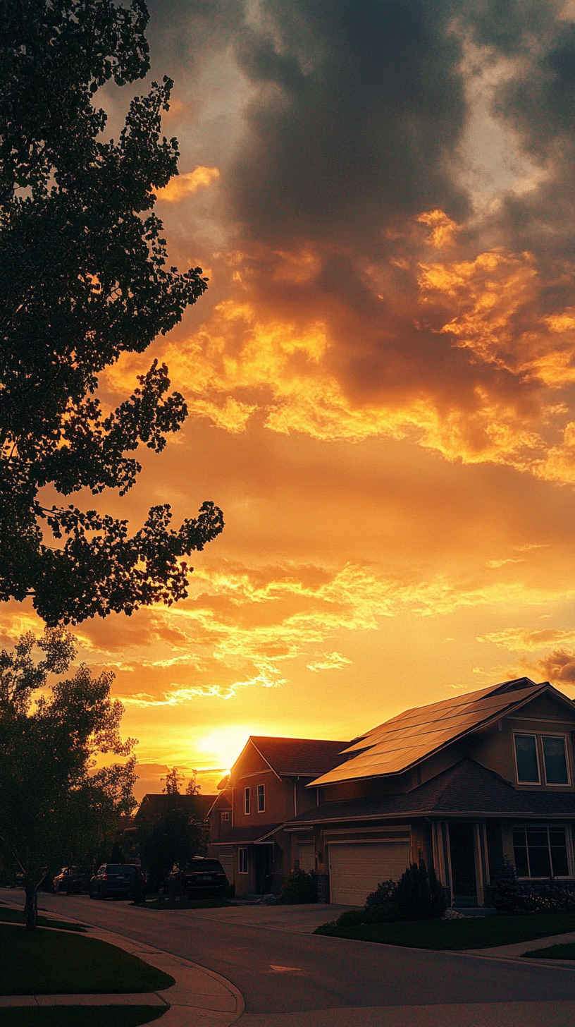 Golden hour solar panels on Alberta home