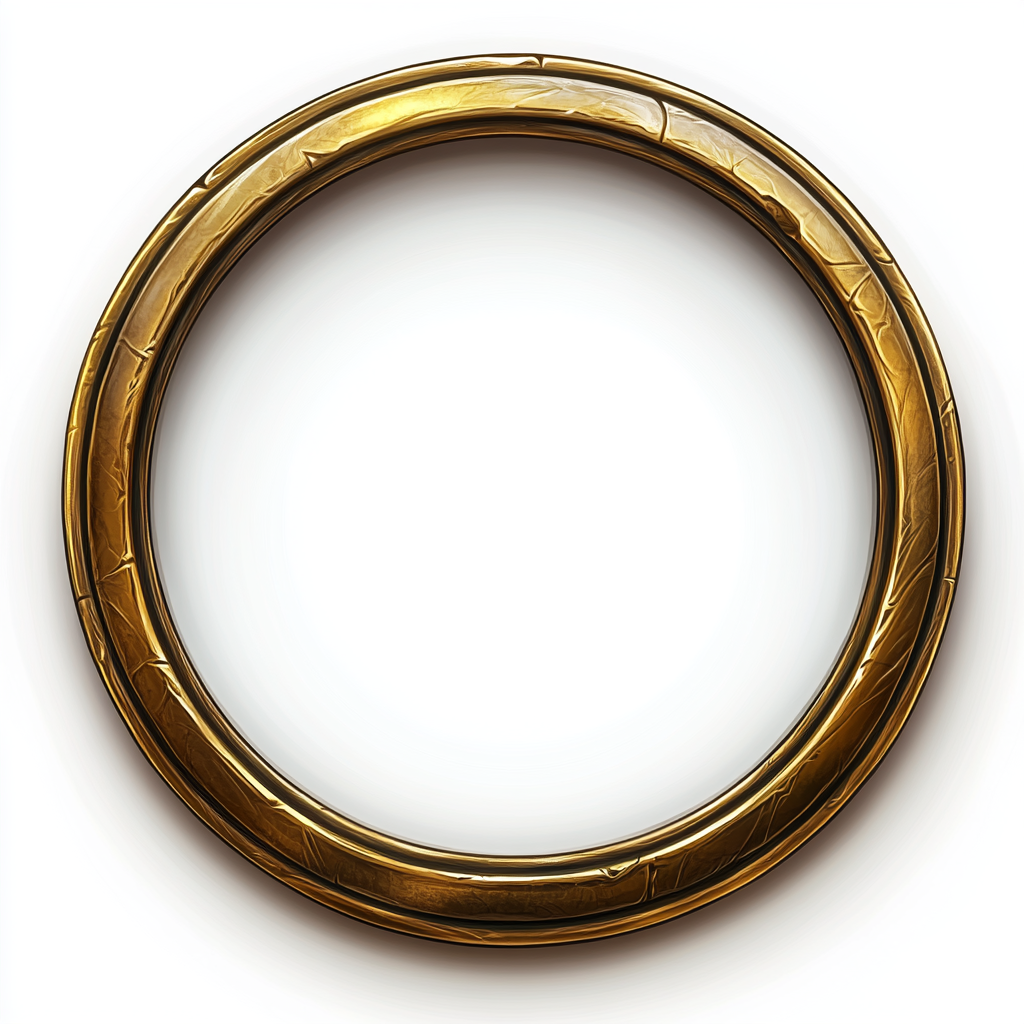 Golden metal RPG game token on white background.