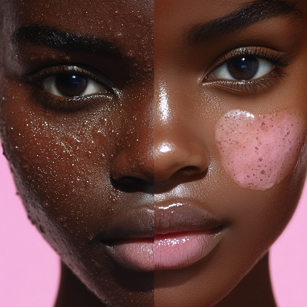 Gorgeous African model with uneven skin on pink