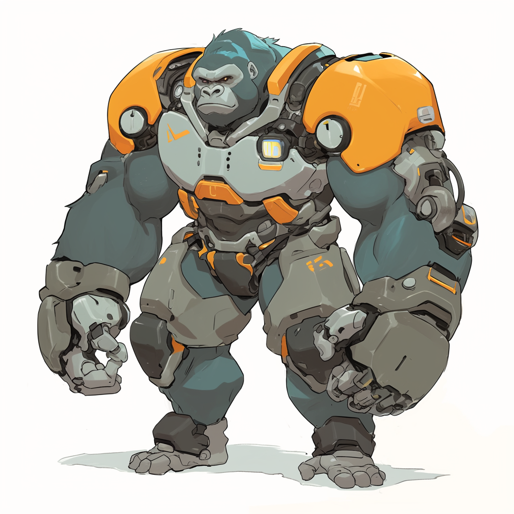 Gorilla robot character in 2d game art style.