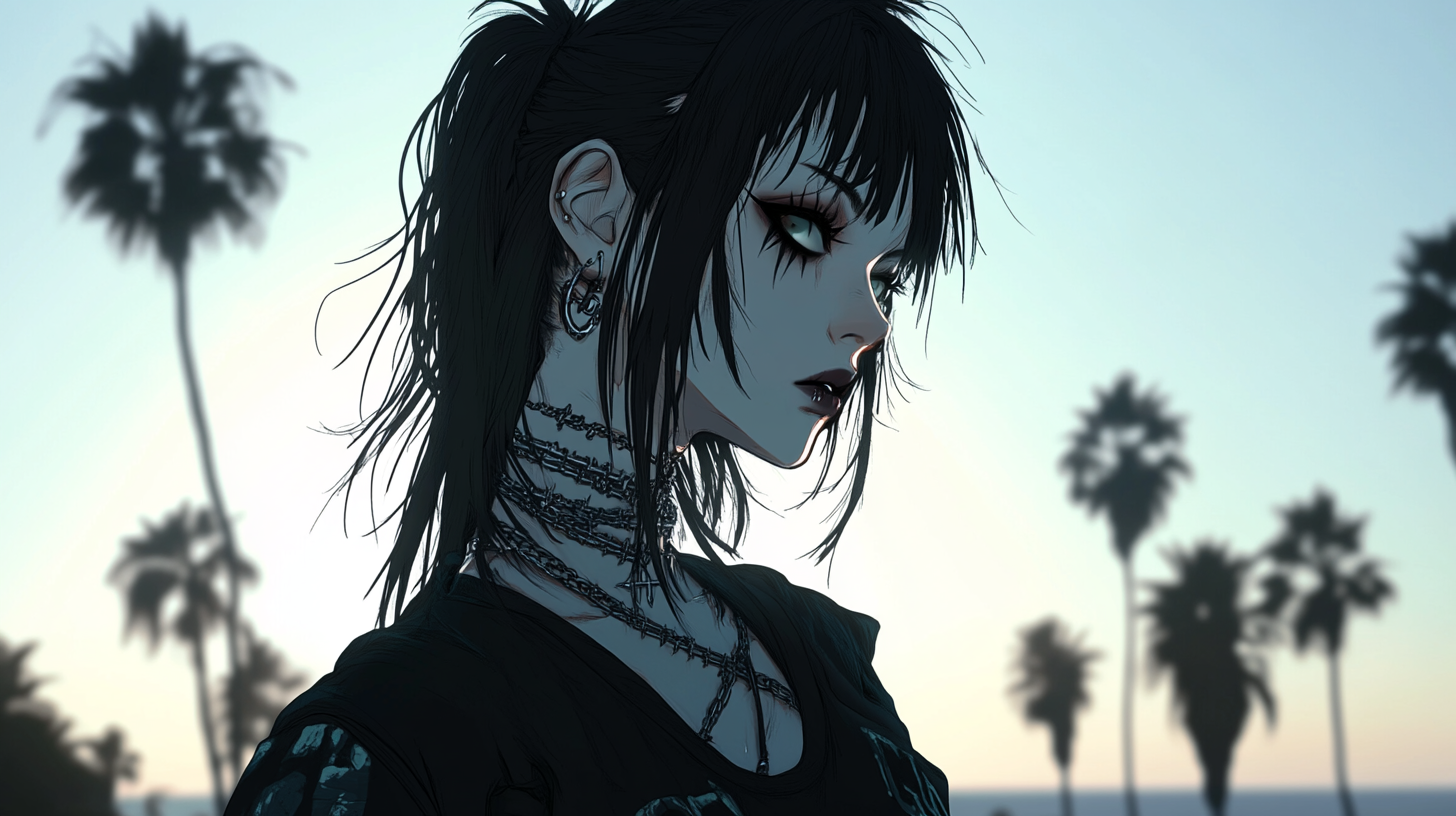 Gothic Girl with Reattached Head at Sunset