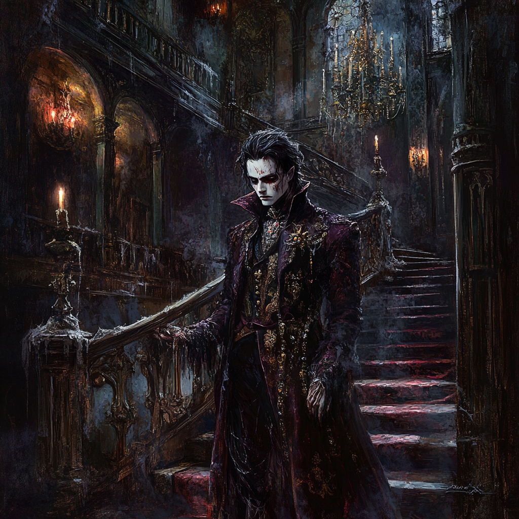 Gothic Victorian Vampire in Abandoned Mansion Painting