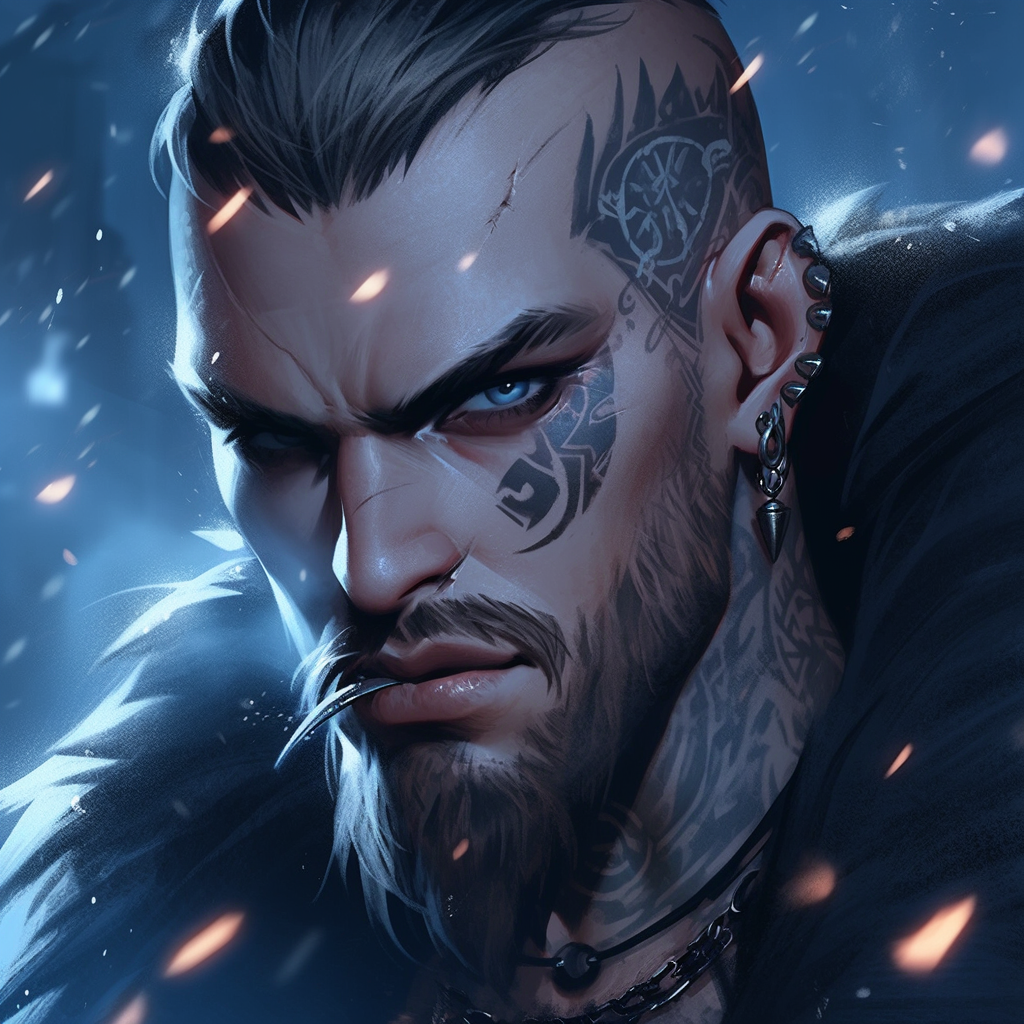 Realistic Gothic Viking with Blue Wolf Eyes