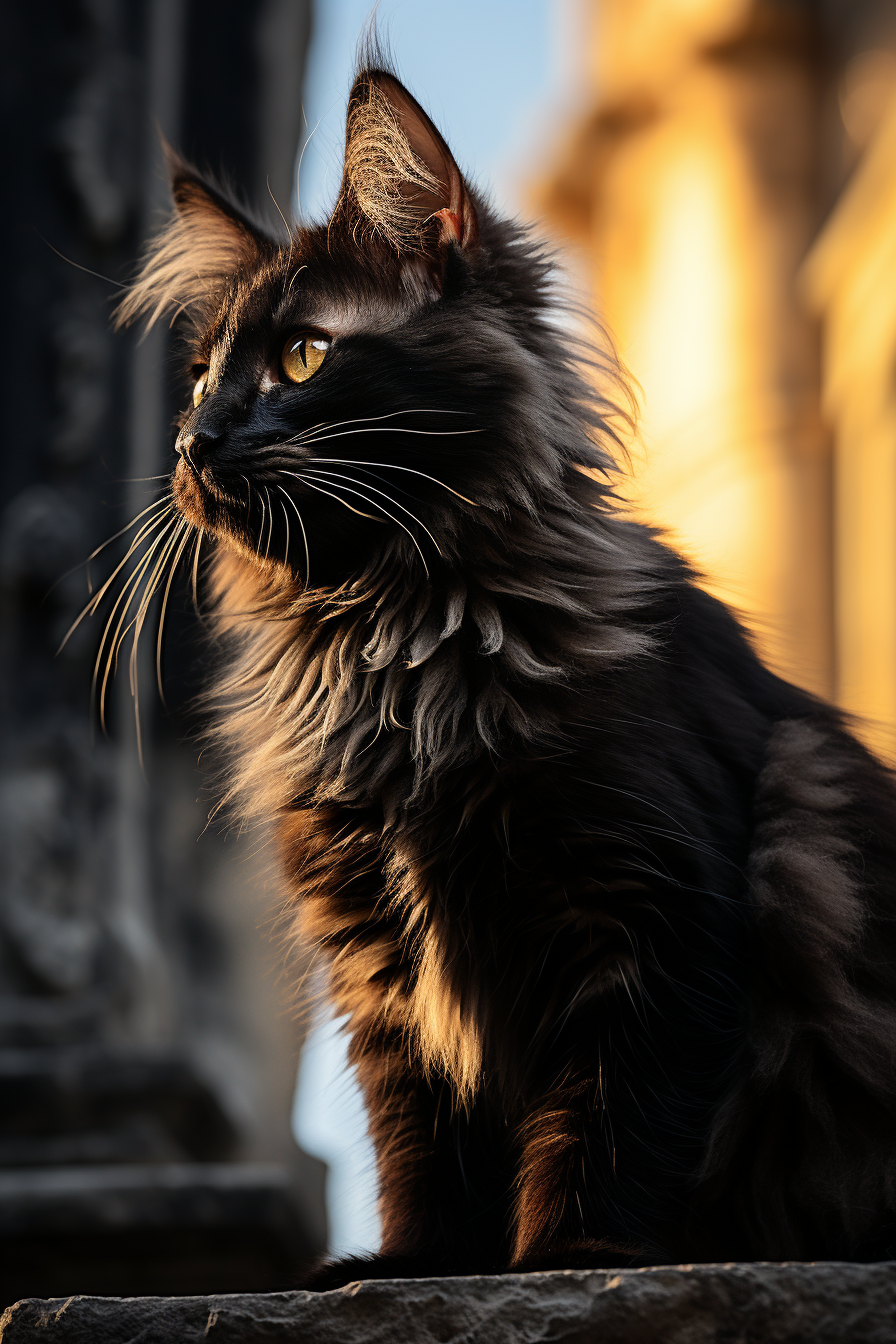 Gothic black cat walking elegantly with sleek fur.