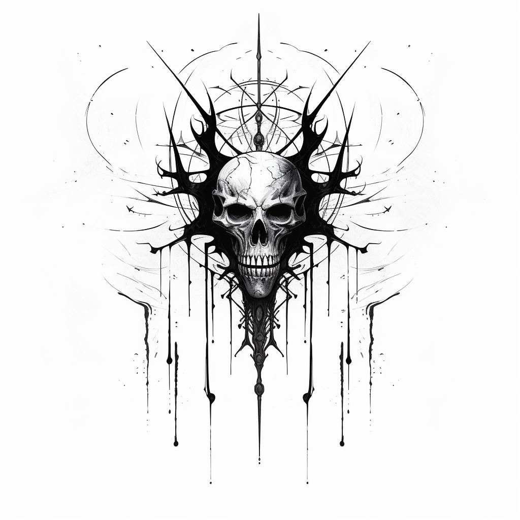 Gothic cyber sigilism tattoo design on white background.