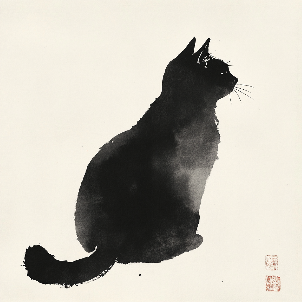 Graceful Cat Rests in Minimalistic Ink Drawing