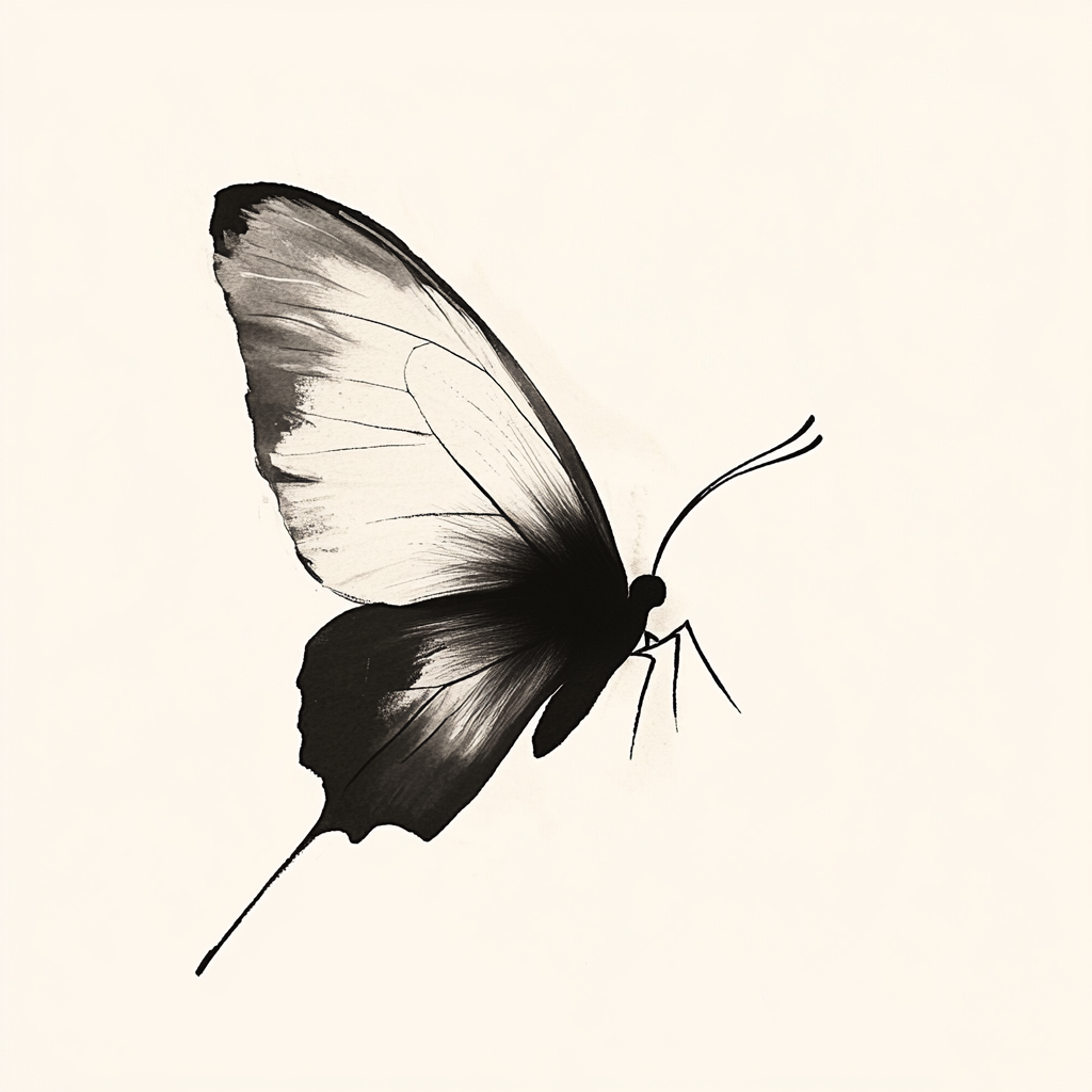 Graceful butterfly in delicate ink wash