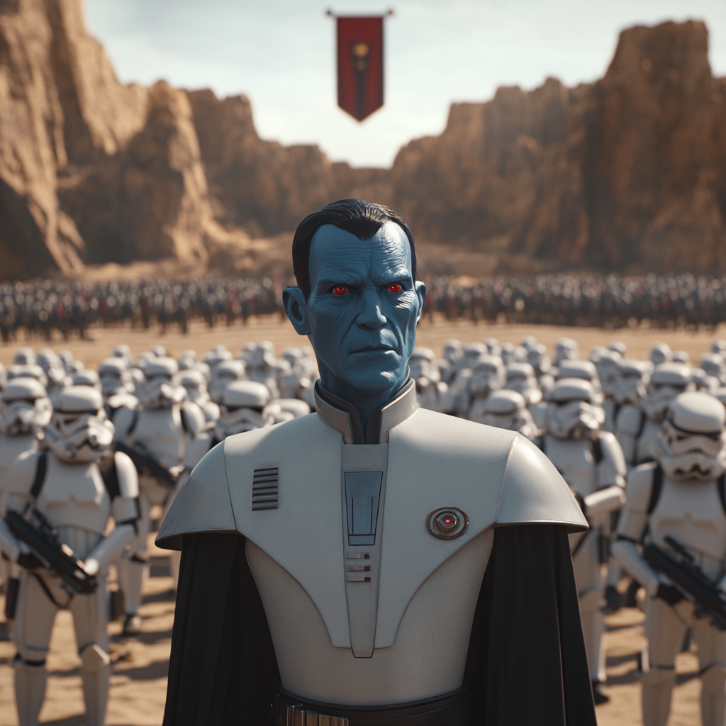 Grand Admiral Thrawn Addressing Chiss Warriors on Barren Planet