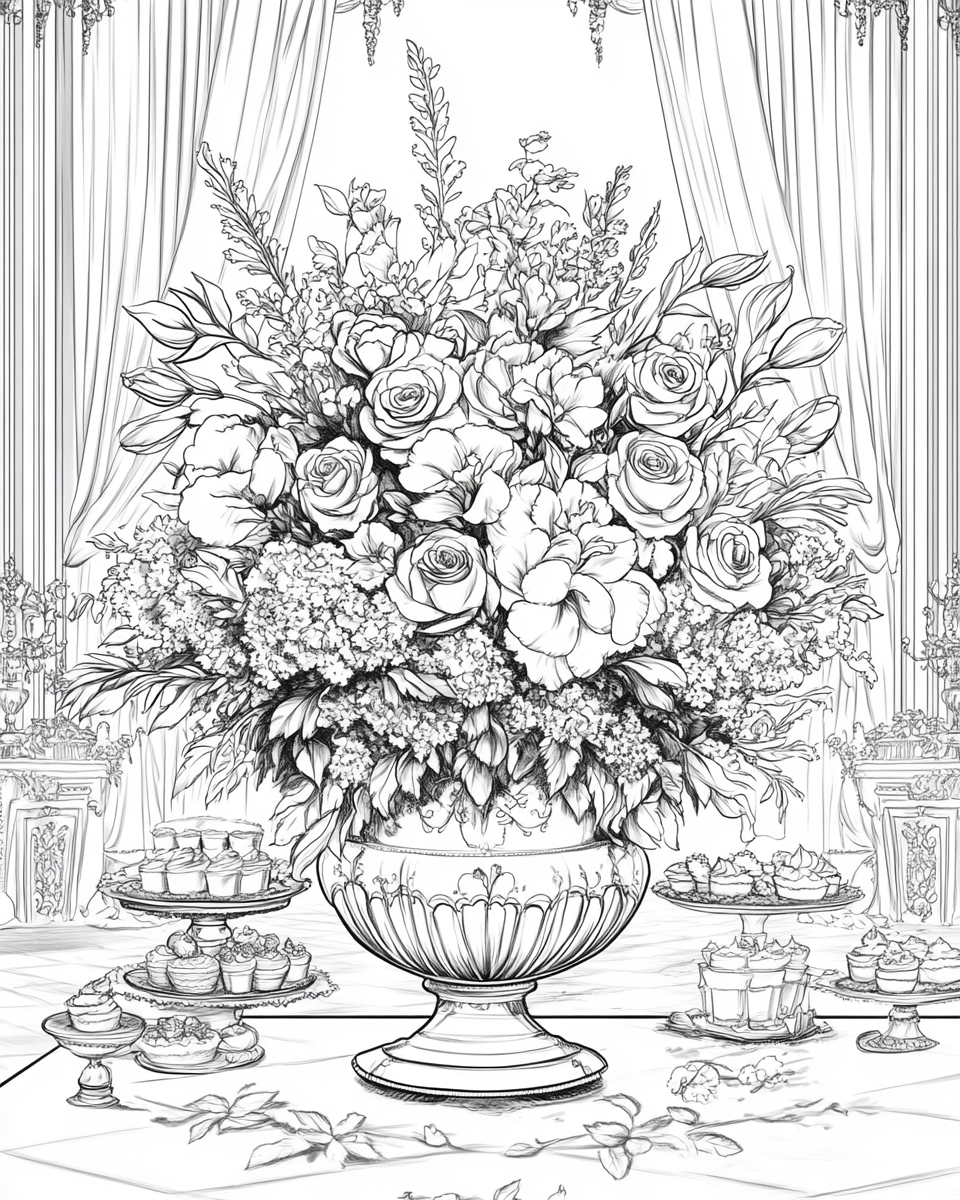 Grand Flower Arrangement on Victorian Dessert Table