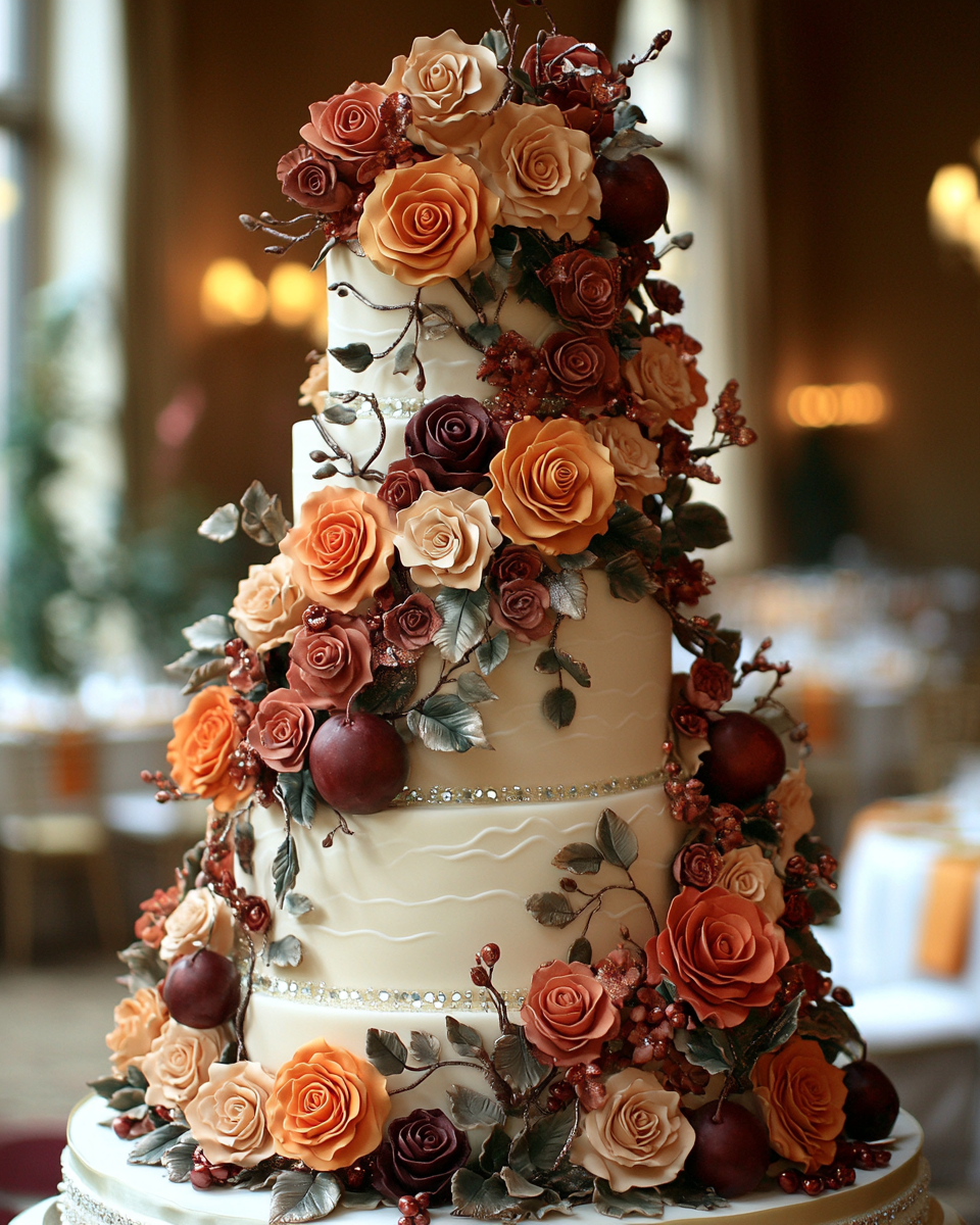 Grand Victorian Wedding Cake with Roses and Gems