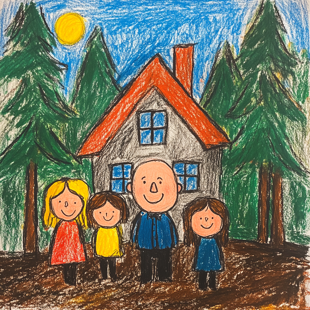 Grandfather and Three Grandchildren in Forest Home Joyful