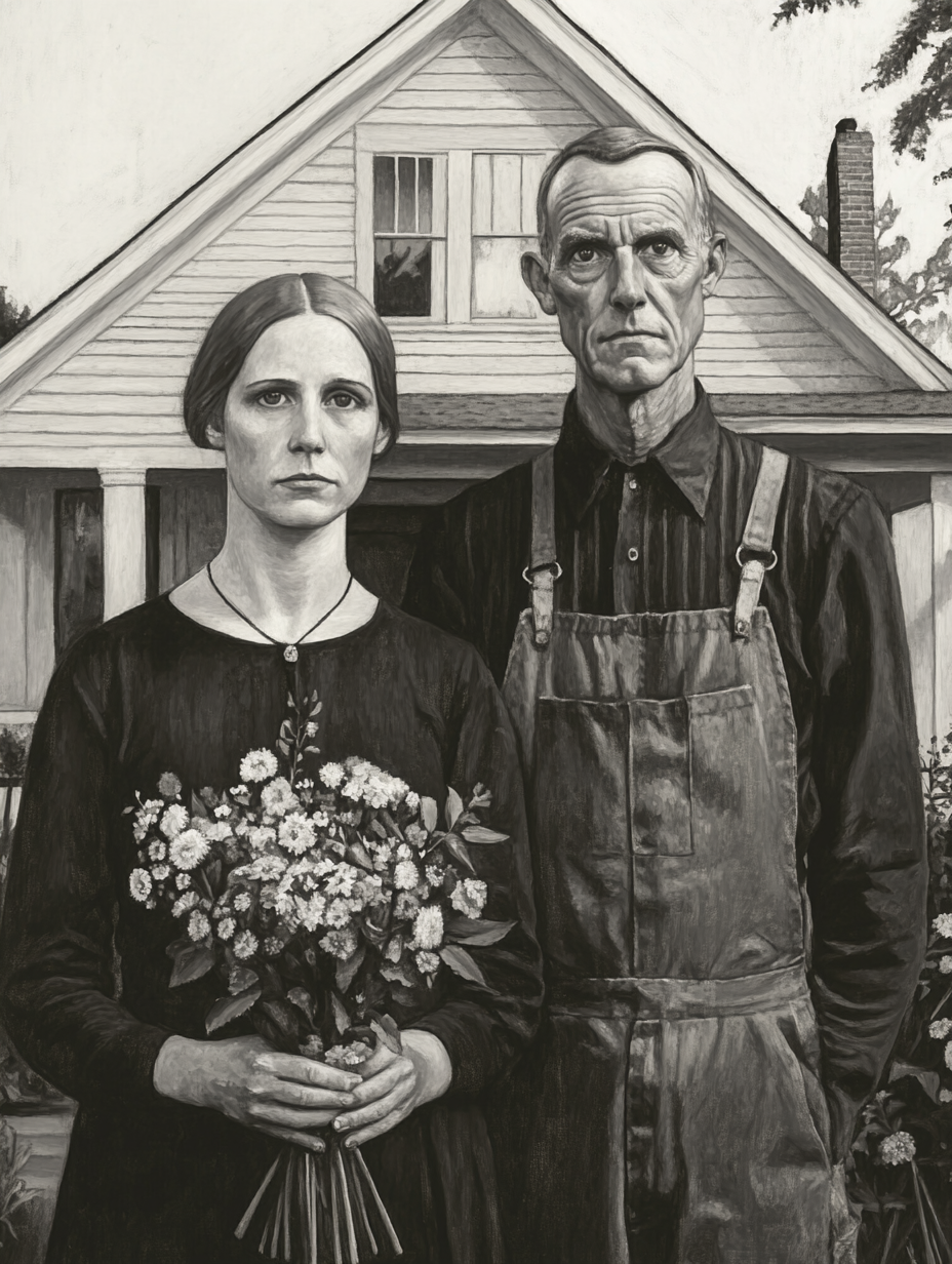 Grant Wood's American Gothic: Hipster Couple Portrait 