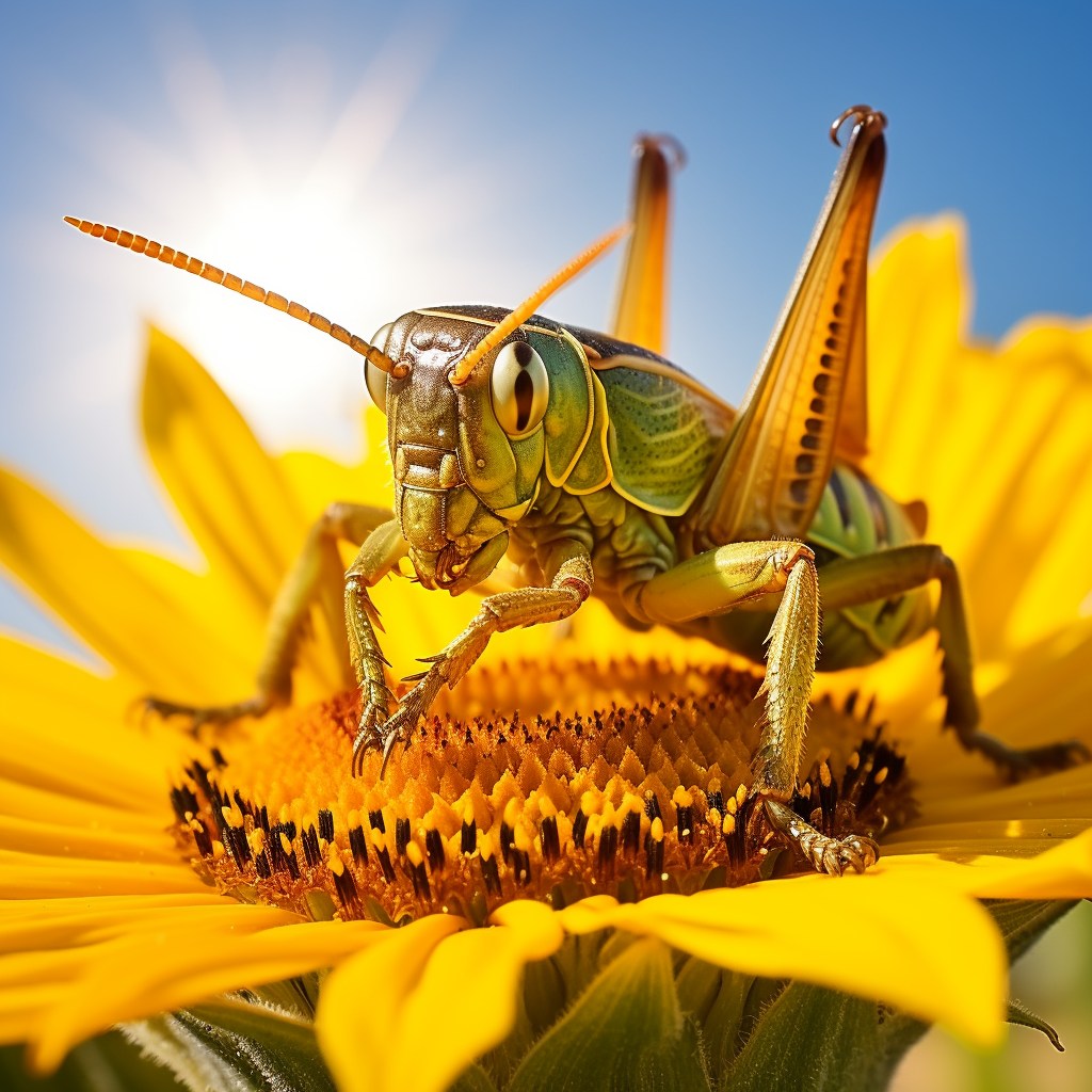 Macro shot grasshopper on sunflower