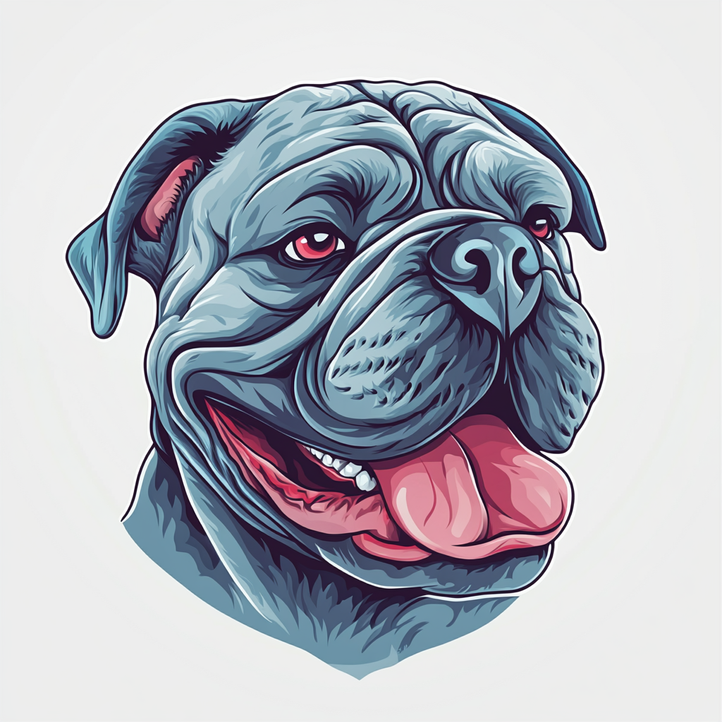 Gray and blue bulldog mascot with tongue