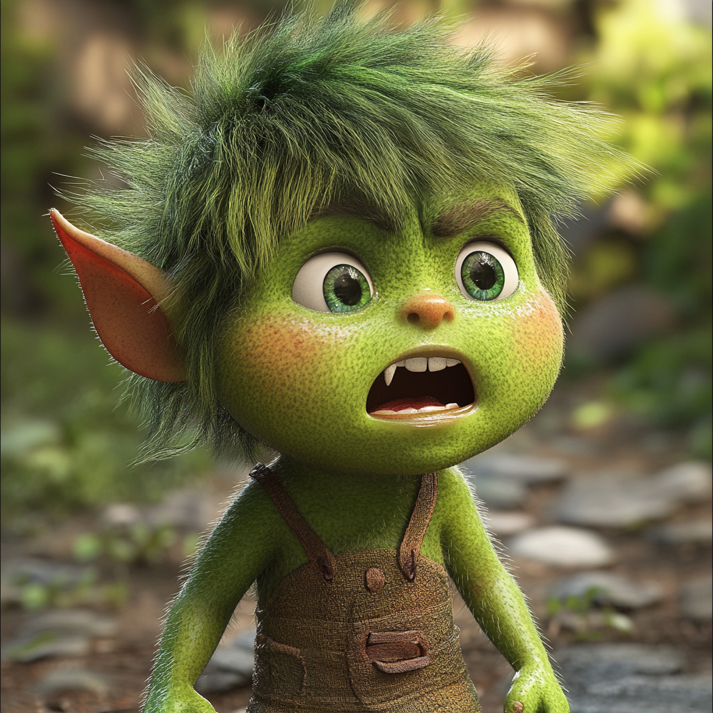 Green Orc Child 3D Render with Funny Texture