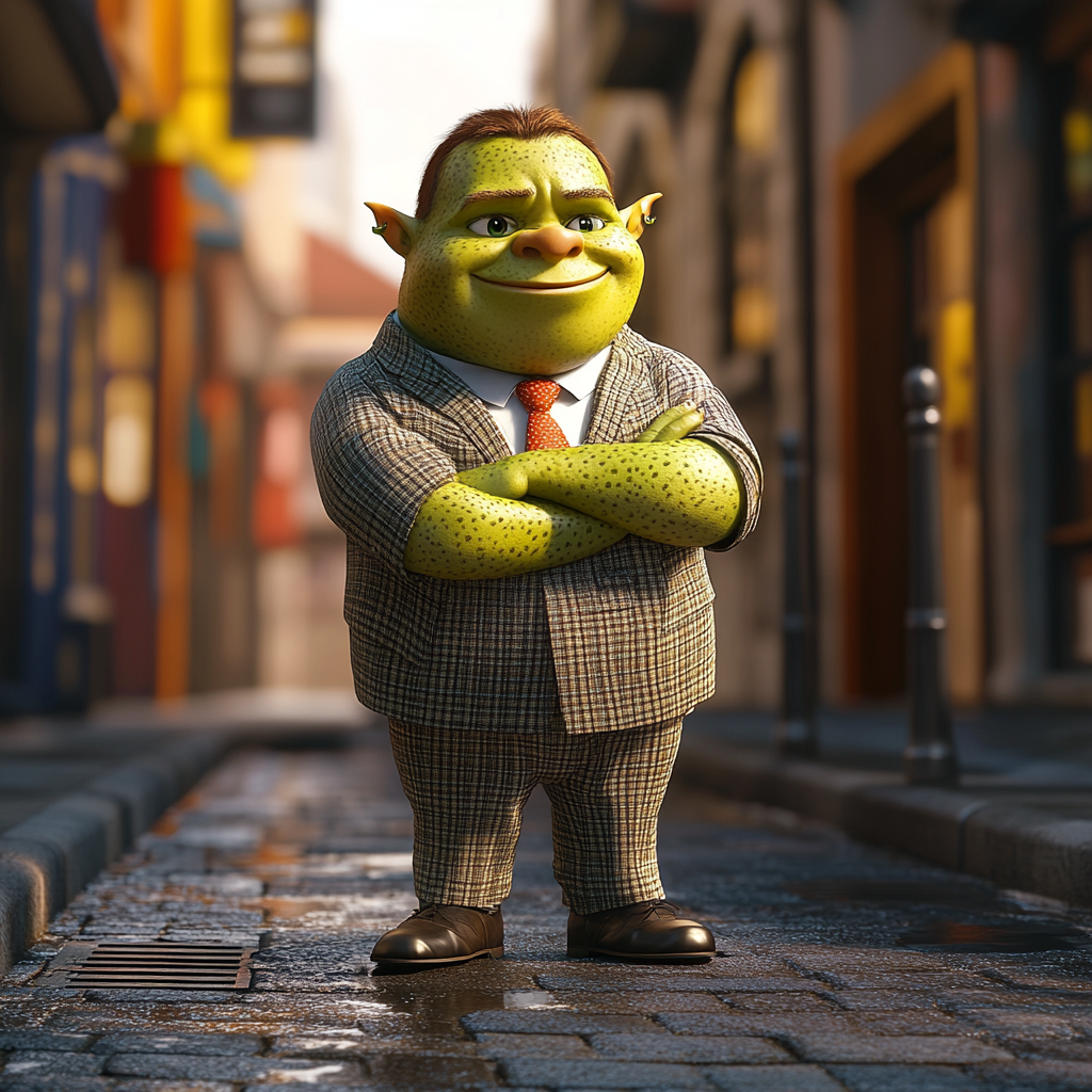 Green Orc Child Manager Helping People Street Pixar 3D