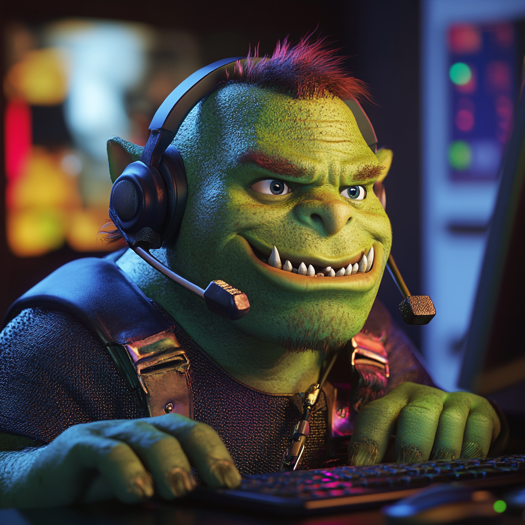 Green Orc Young Call Center Worker 3D Render