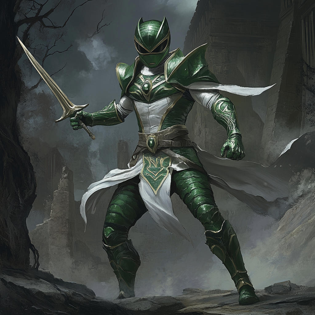 Green Power Ranger reimagined in medieval fantasy world.