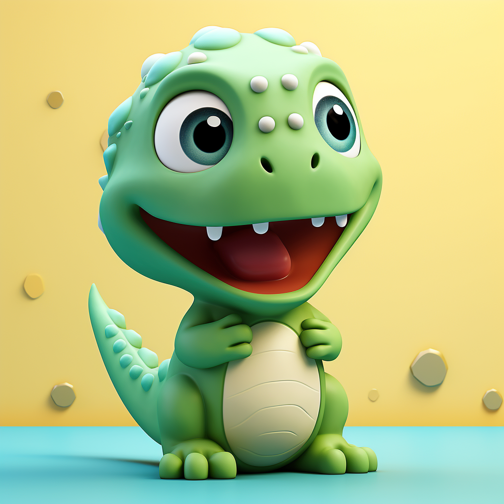 Green T-Rex in clay animation with cute expression.