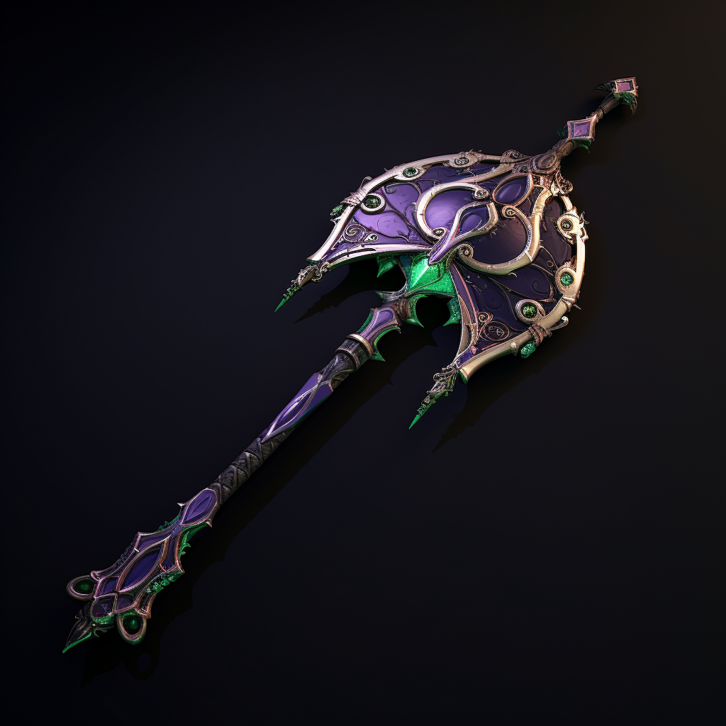 Beautiful green and purple ornate halberd