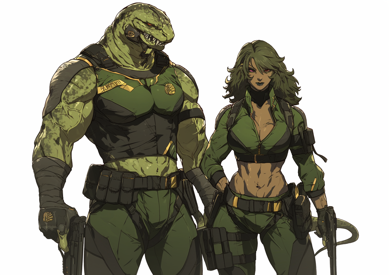 Green and gold supervillain henchmen with future rifles.