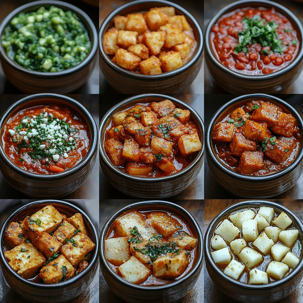 Grid of Food Bowls at Moroccan Table