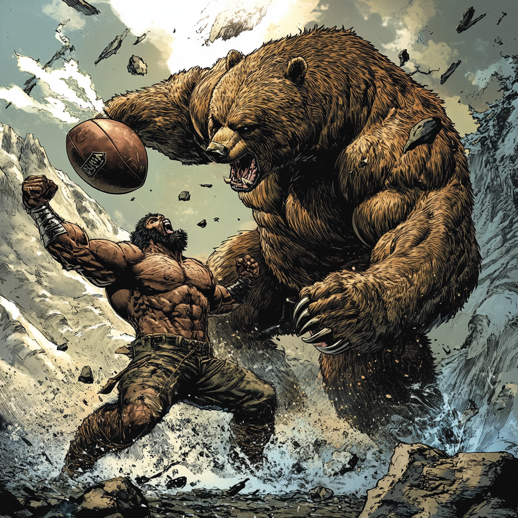 Grizzly Bear vs. Greek Titan Comic Art Battle