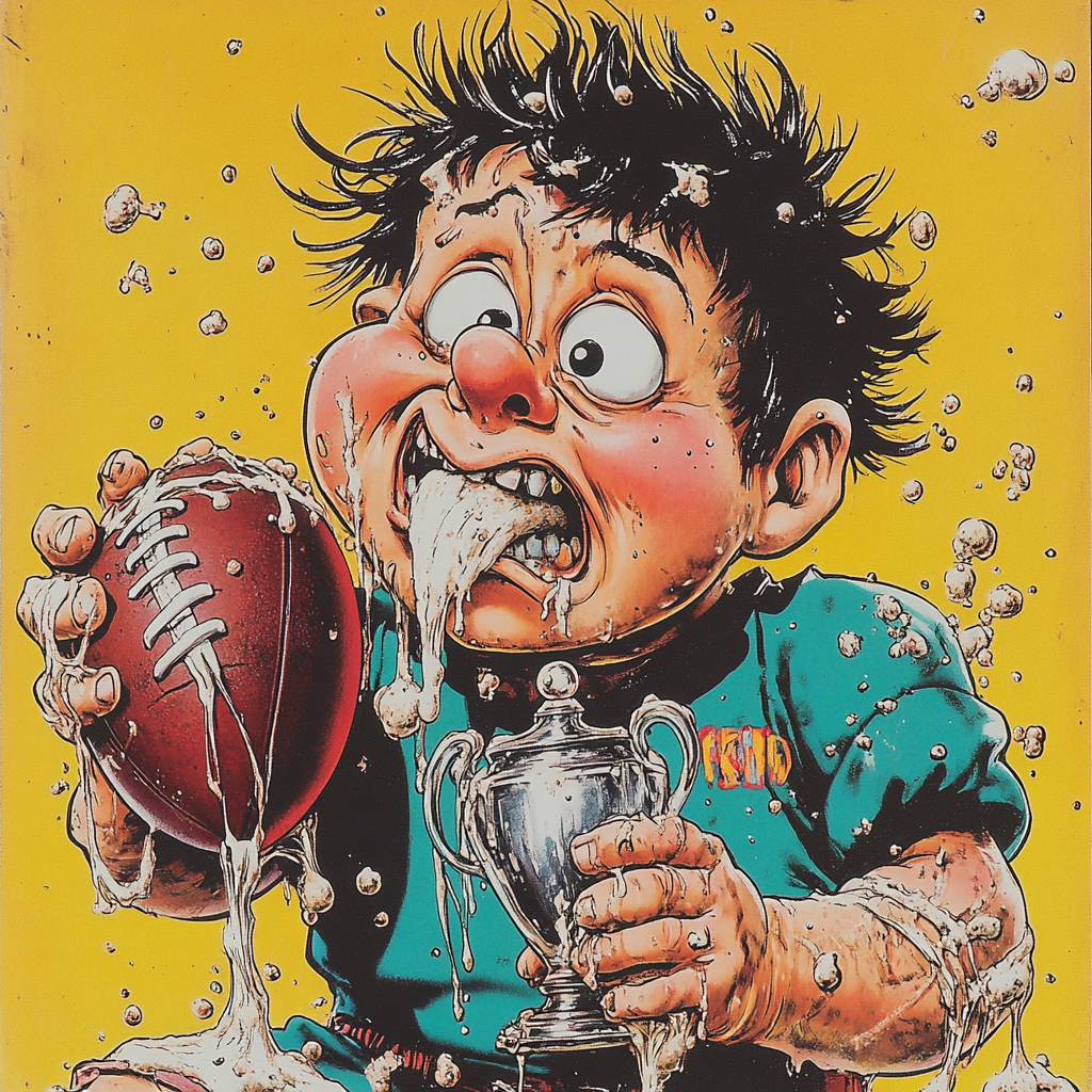 Gross and funny 1980s style kid football card.