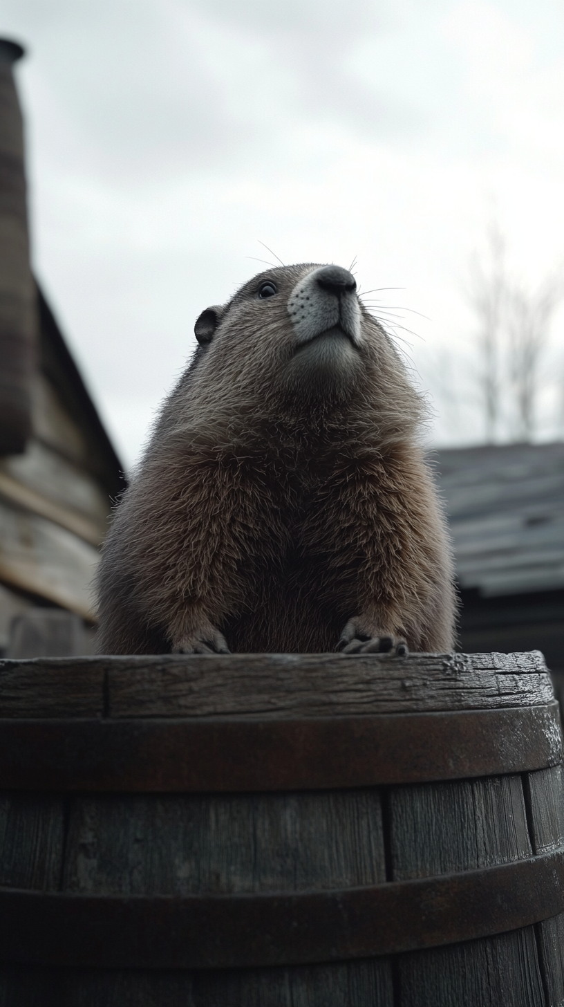 Groundhog Phil Contemplating the Overcast Sky in 1887