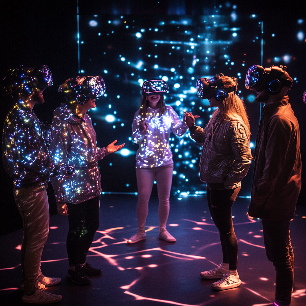 Group of 10 Friends Enjoying Immersive Show Together 