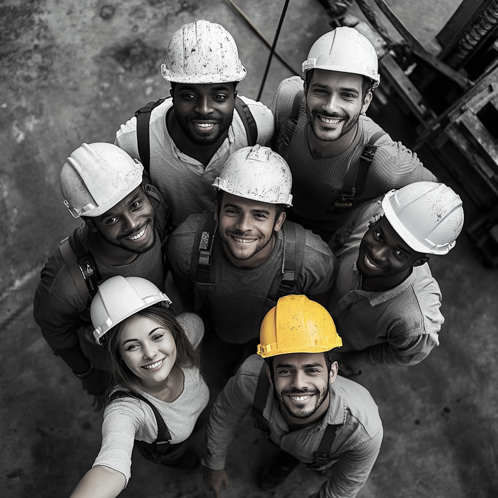 Group of diverse construction workers in professional attire.