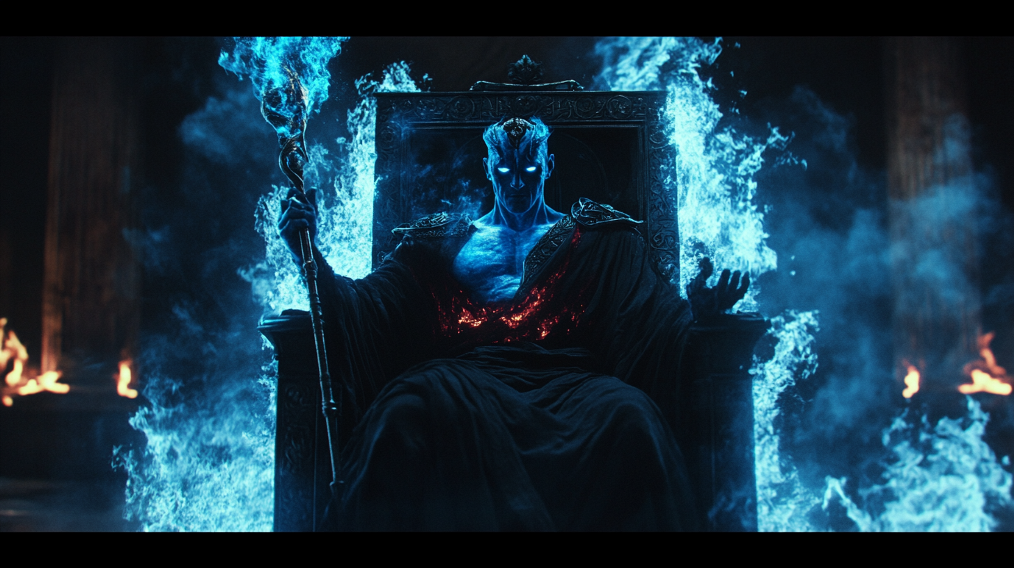 Hades on Dark Throne with Blue Flame Glow