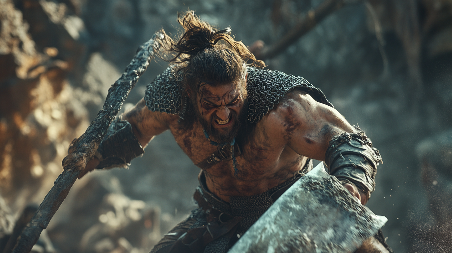 Halfling barbarian warrior, furiously fighting in detailed 4k.