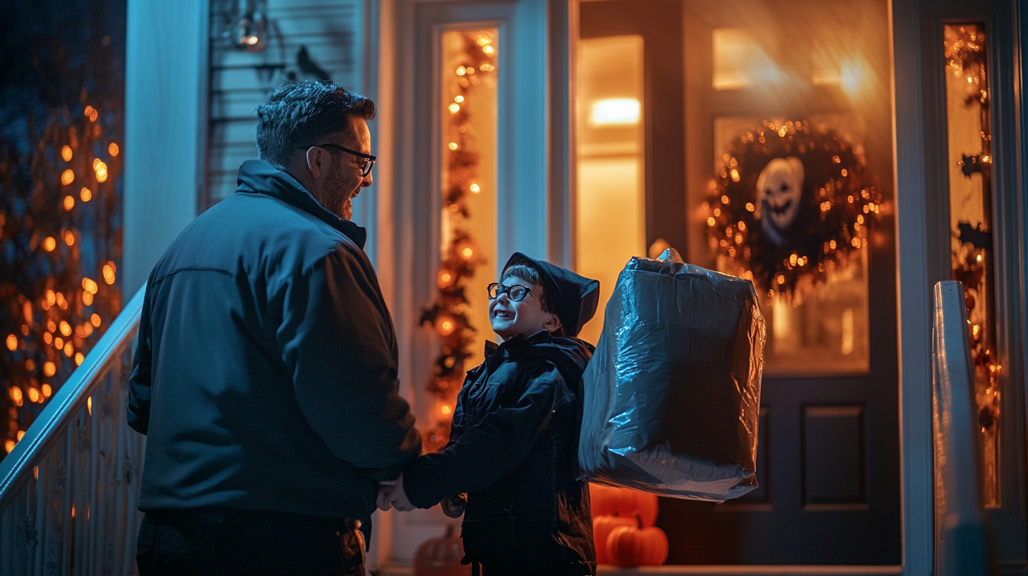 Halloween Happiness: Father & Son Receive Uber Eats