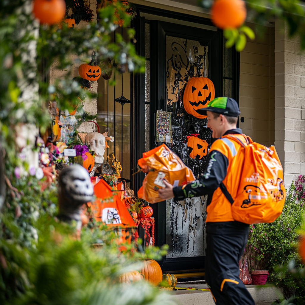 Halloween delivery at colorful house in Australia